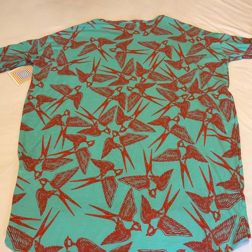 LuLaRoe Irma Teal and Red Patterned Top